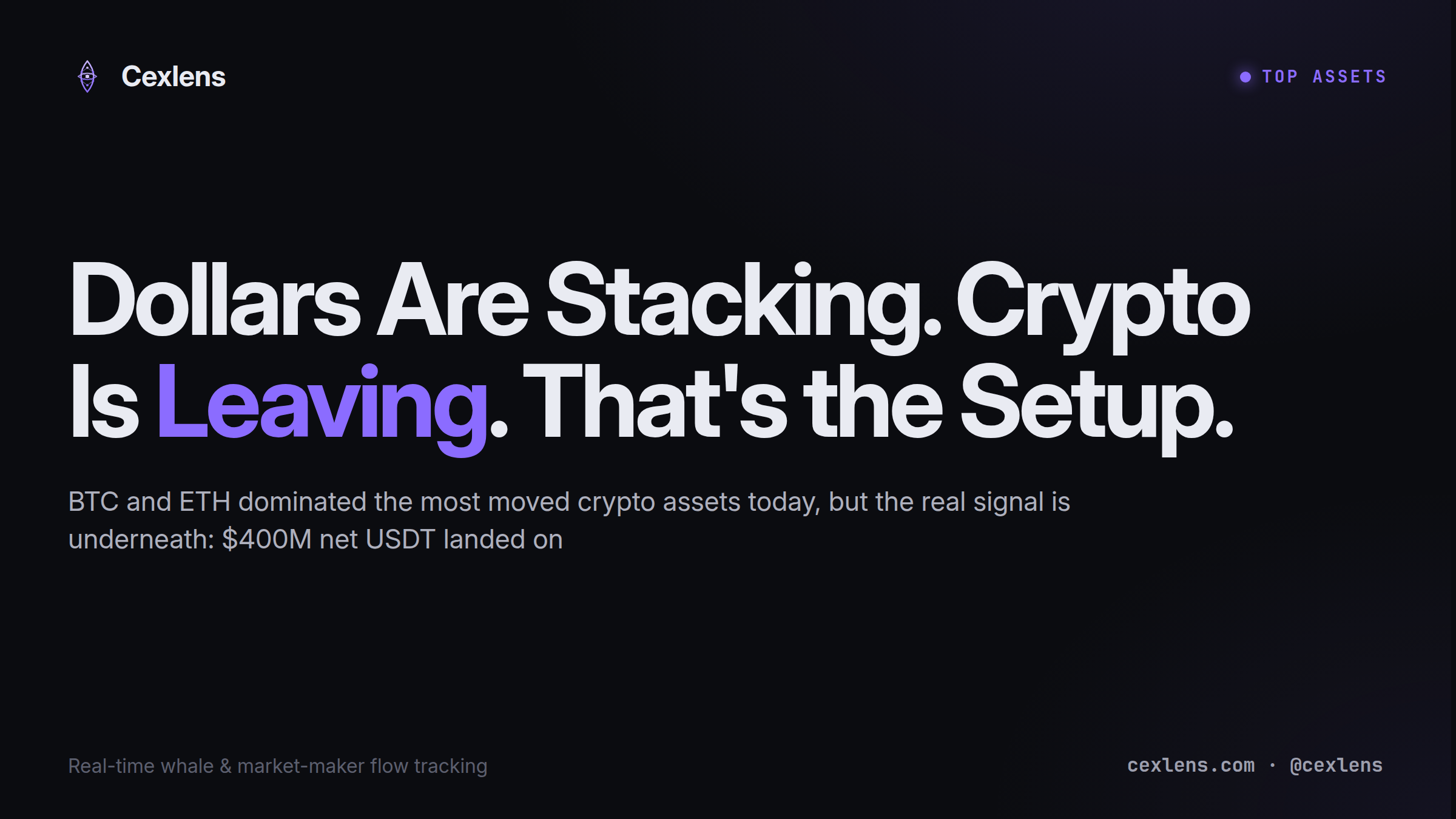 Dollars Are Stacking. Crypto Is Leaving. That's the Setup.